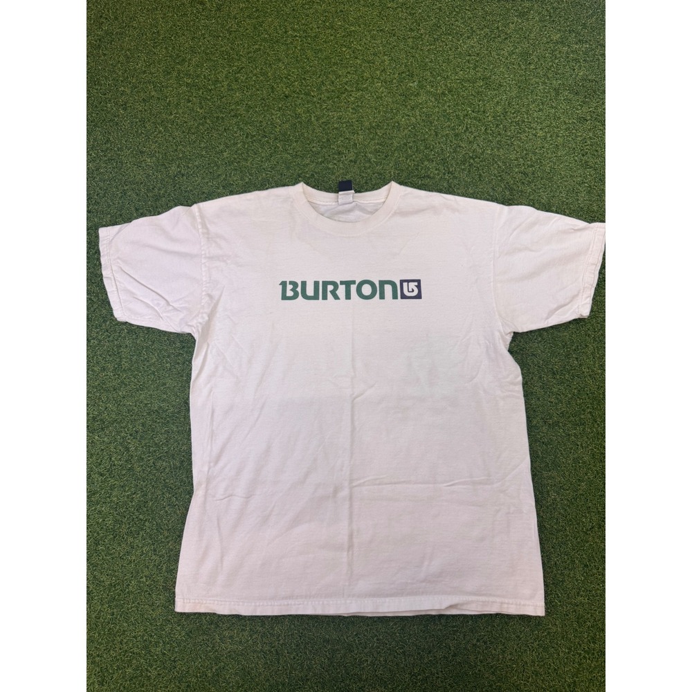 Burton‎ Snowboards Graphic T-Shirt Mens Large White Green Logo Short Sleeve Tee